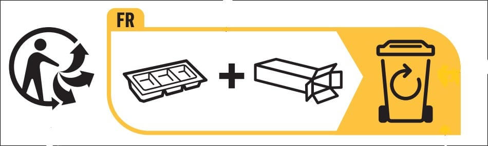 pictogram depicting how to dispose of used packages outside of France