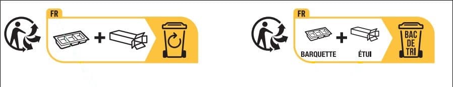 two pictograms depicting how to dispose of packages-french labelling and packaging rules