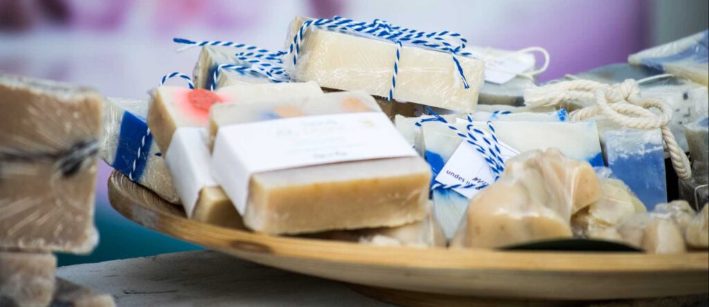 hand made soap on a wooden tray - German packaging act verpackg 