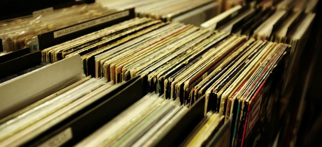 Rows of records tightly packed together 