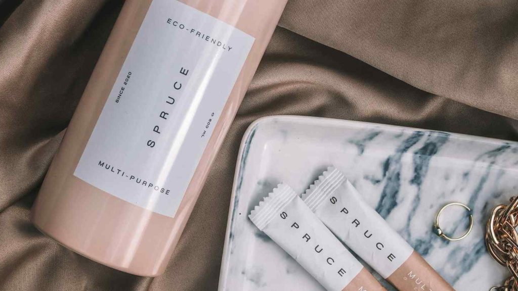 A close-up image of an eco friendly cosmetic bottle