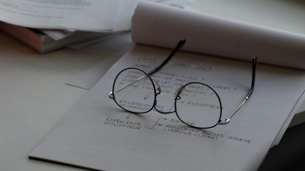 round eye glasses on a notepad