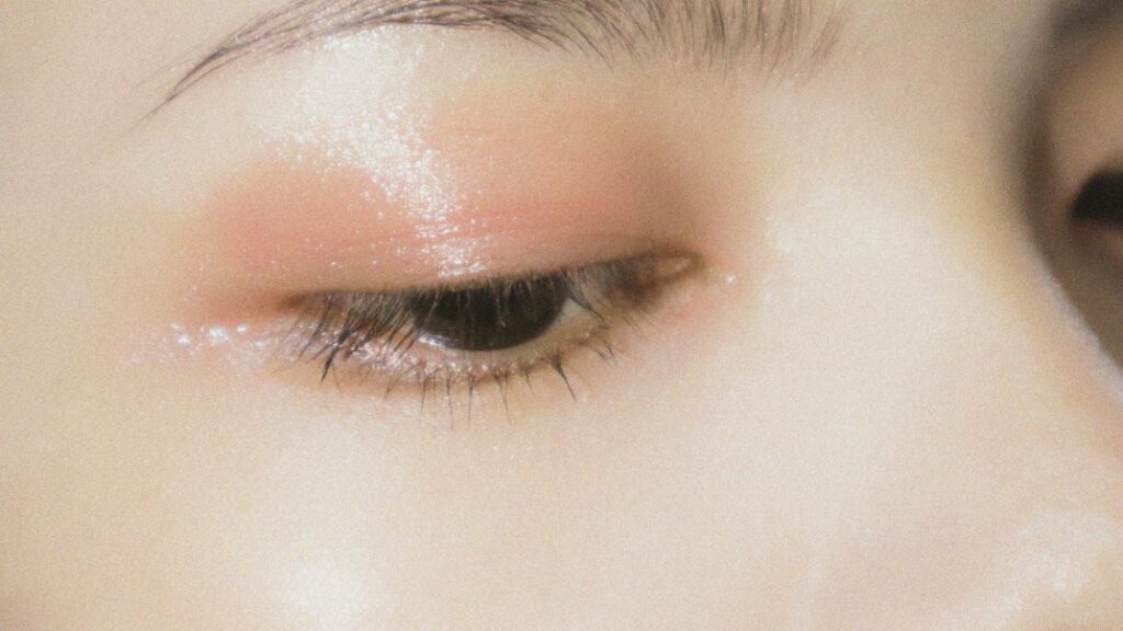 close-up of a korean girl's eye with make up on