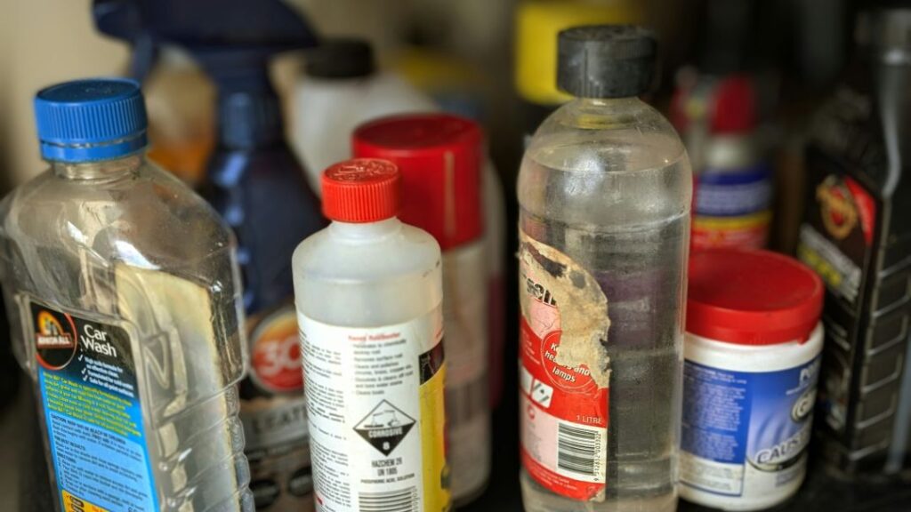 various chemical products on a table