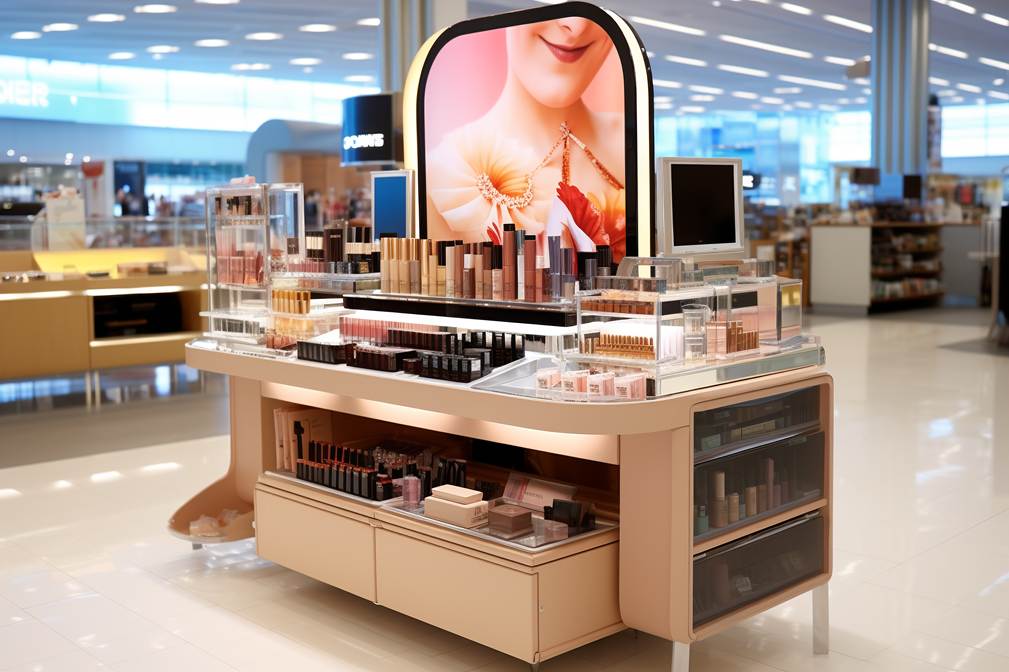 a stand with cosmetic productcs at the Cosmoprof Worldwide Bologna trade show in Italy